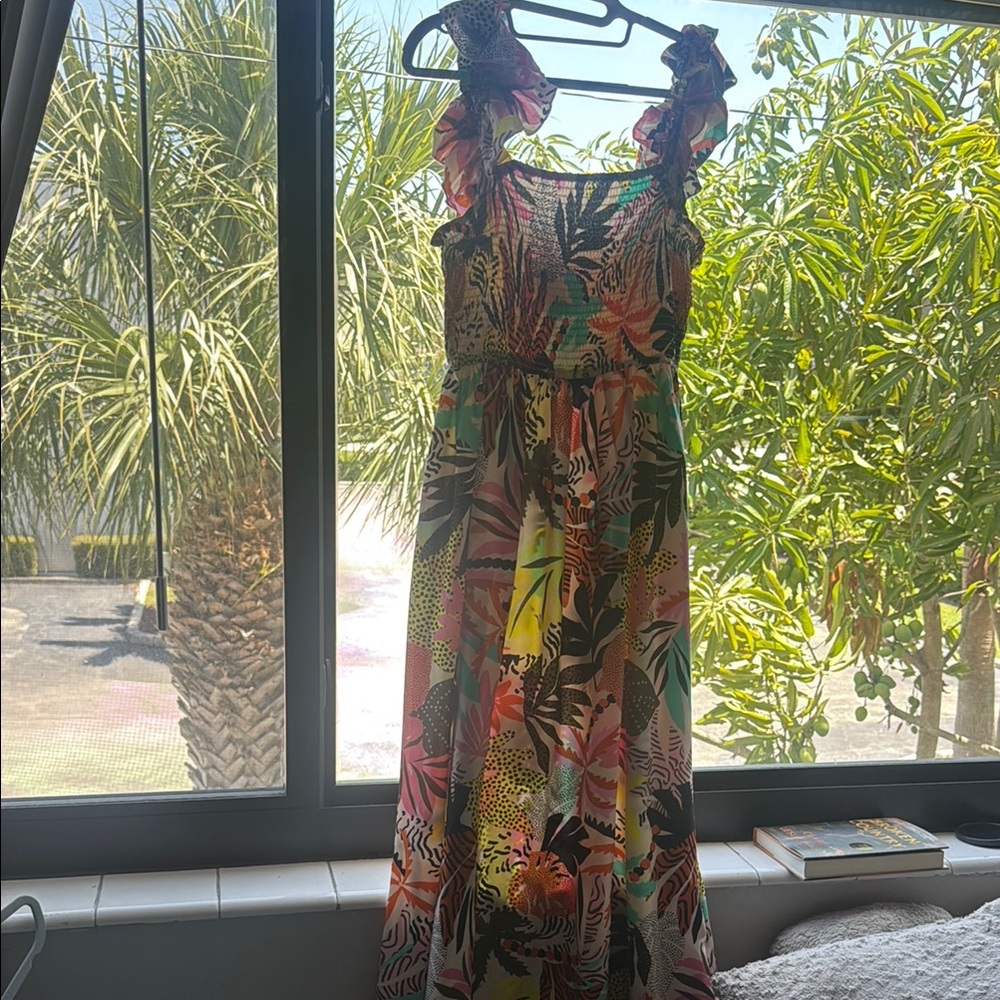 Tropical Print Sleeveless Dress